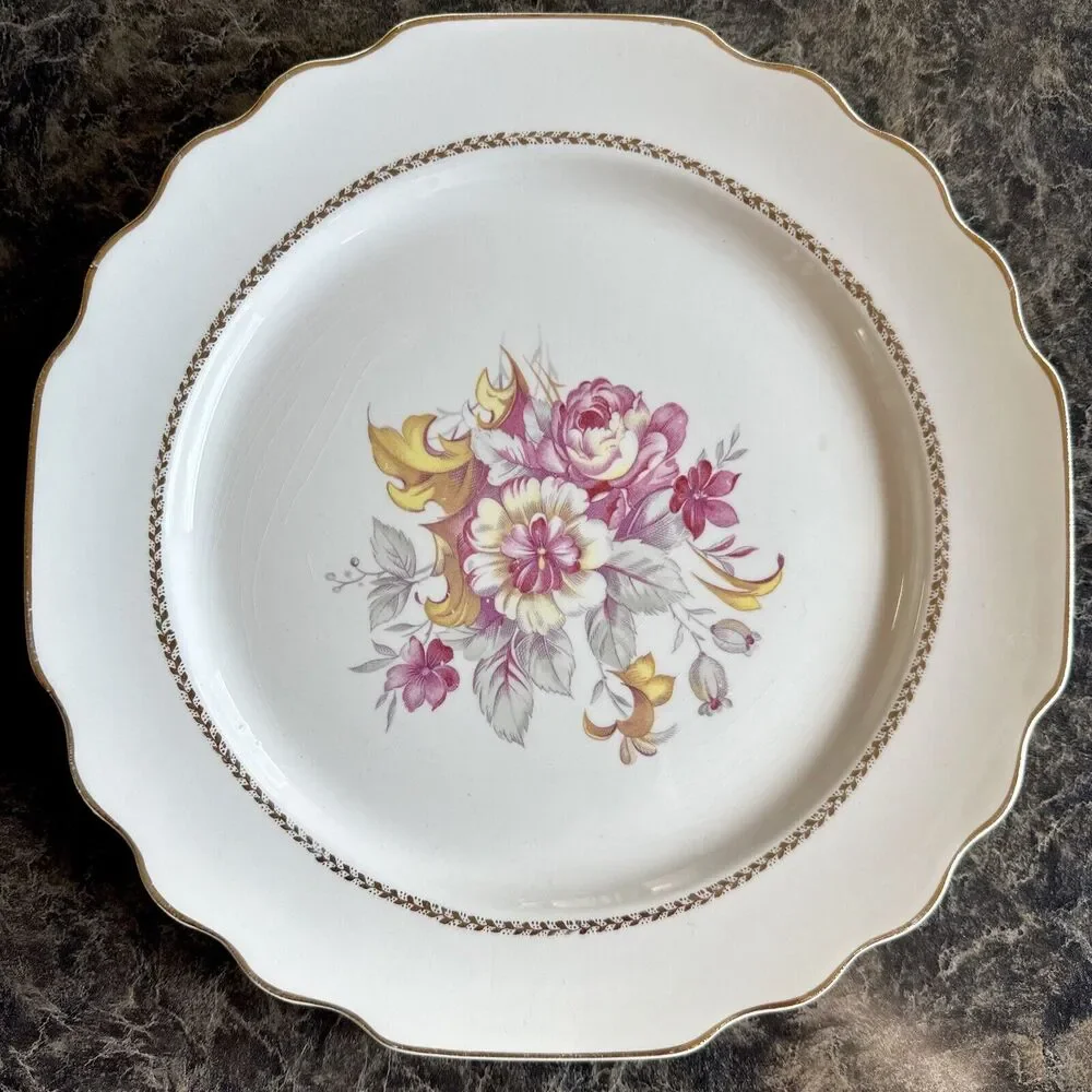 WS George Lido Canary Tone Floral Pink Gold Soup Bowl 9.5”‎ Plate